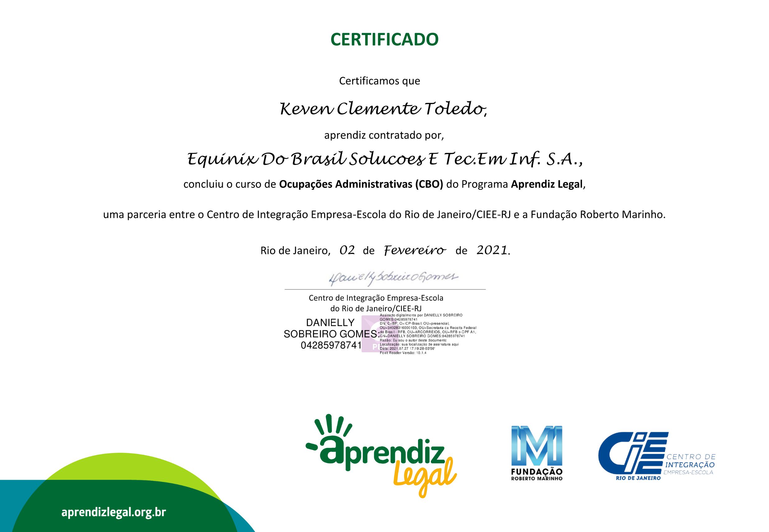 Certificado Jovem Aprendiz